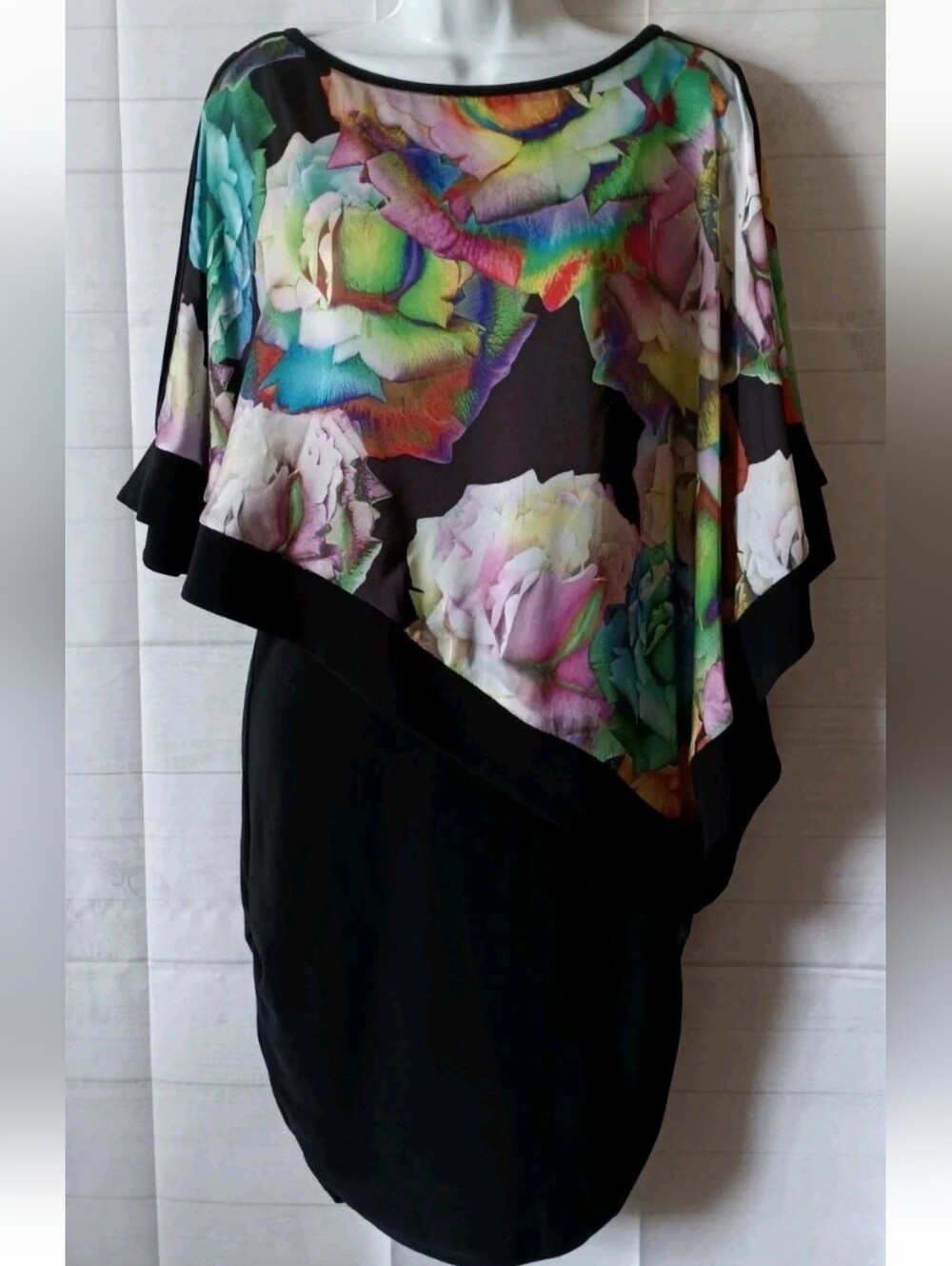 Joseph Ribkoff Black Pobte Knit Floral Overlay Dress